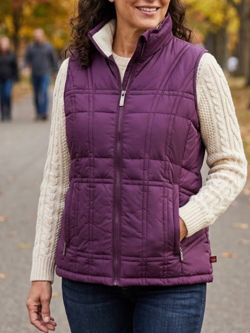 Woolrich Women's Quilted Puffer Vest Dark Purple Full Zip Size L Pockets Warm